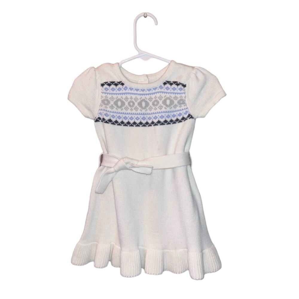 Crazy 8 White Blue Belted Short Sleeve Sweater Dress Toddler Girl 18-24 Months